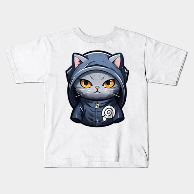 Ninja Cat Kids T-Shirt by The Dark Matter Art